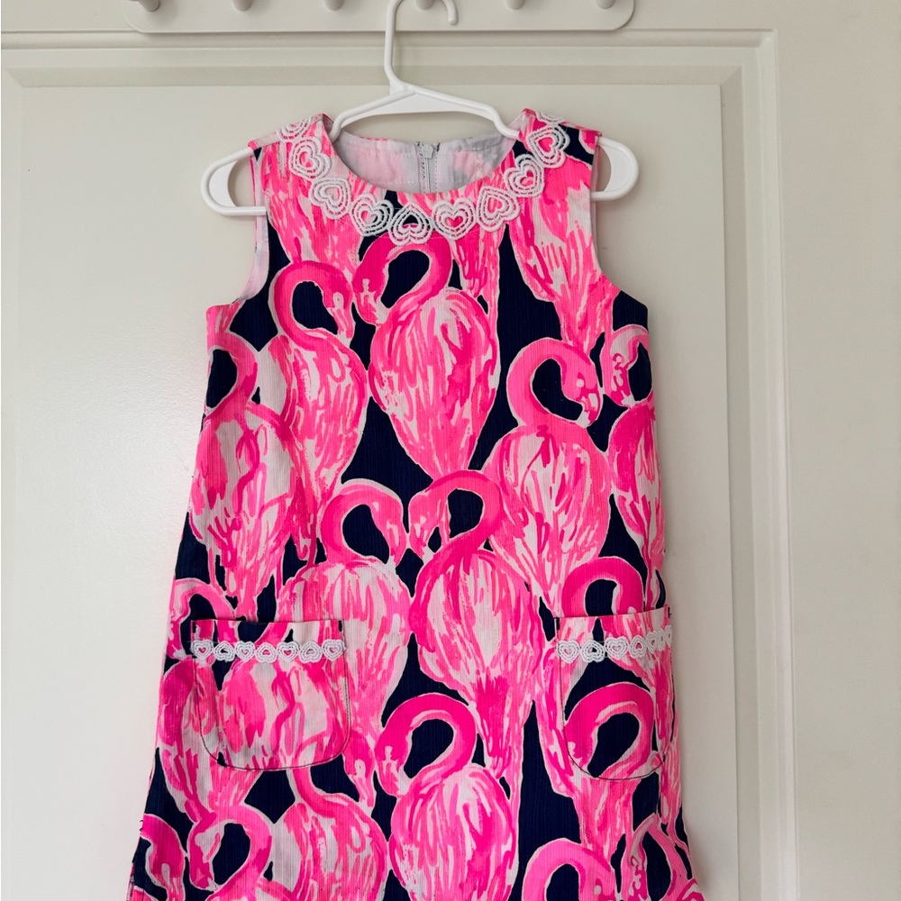 Lily Pulitzer classic mini shift dress in neon flamingo print